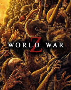 Artwork depicting a chaotic scene of zombies with the title 'WORLD WAR Z' prominently featured.