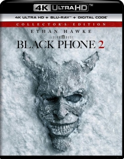 Cover of the 4K Ultra HD Blu-ray Collector's Edition of 'Black Phone 2' featuring a snowy background and a demonic skull face.