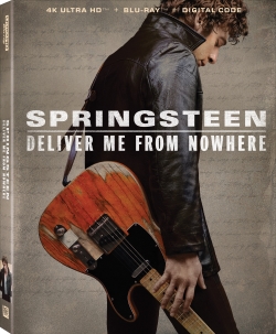 Album cover featuring a musician holding a guitar, with the title 'Springsteen: Deliver Me From Nowhere' prominently displayed.