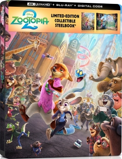 Cover of the limited edition steelbook for Disney's Zootopia, featuring various anthropomorphic animals in a vibrant cityscape.