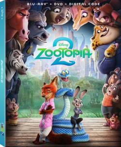 Zootopia 2 Blu-ray cover featuring various animal characters, including a fox and a bunny, with a prominent '2' in the design.
