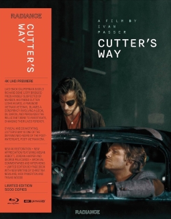 Cover art for the film 'Cutter's Way' featuring two male characters in a car, with the title and film information prominently displayed.