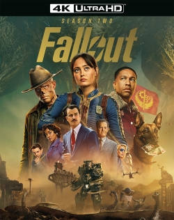 Cover art for 'Fallout' Season Two in 4K Ultra HD, featuring multiple characters against a post-apocalyptic backdrop.