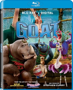 Blu-ray cover of the animated movie 'GOAT', featuring a diverse cast of animal characters in a sports theme.