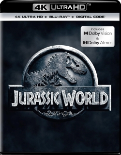 4K Ultra HD Blu-ray cover of Jurassic World featuring the movie's logo and graphics