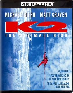 DVD cover of the movie 'K2: The Ultimate High' featuring a climber in red gear hanging from a rope against a snowy mountain backdrop.