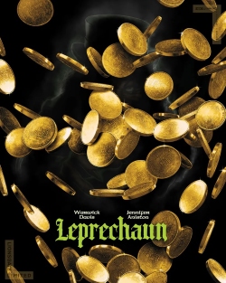 A promotional poster for the movie 'Leprechaun' featuring a scattering of gold coins against a dark background.