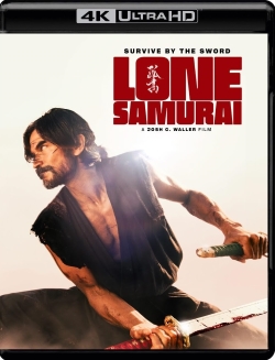 DVD cover for 'Lone Samurai' featuring a man in traditional samurai attire, holding a sword, with dramatic lighting and a cinematic feel.