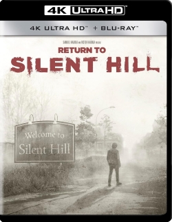 Blu-ray cover for 'Return to Silent Hill' featuring a foggy landscape and a 'Welcome to Silent Hill' sign.