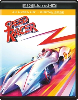 4K Ultra HD cover of the animated movie Speed Racer featuring a sleek race car and vibrant, colorful graphics.