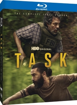 Blu-ray cover of HBO original series 'TASK', featuring two male characters looking intense; one in an FBI vest and the other in casual attire.