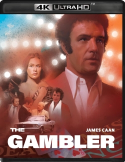 Cover art for the movie 'The Gambler' featuring James Caan, with a collage of scenes and characters in a casino setting.