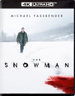 The Snowman DVD cover featuring a man walking in the snow with a trail of blood.