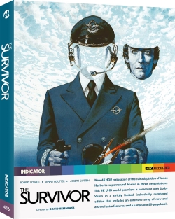 Cover art for the film 'The Survivor', featuring a man in a pilot's uniform and a ghostly image of a man's face behind him.