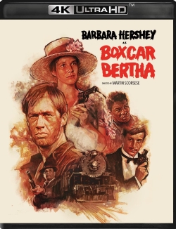 Cover art for the movie 'Boxcar Bertha' featuring colorful portraits of the main characters, directed by Martin Scorsese.
