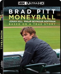 DVD cover for the movie Moneyball featuring Brad Pitt, with text including cast names and the phrase 'Based on a true story'.