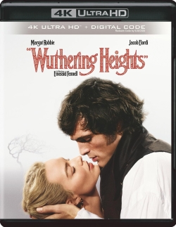 DVD cover for the film 'Wuthering Heights' featuring Margot Robbie and Jacob Elordi in a romantic pose.